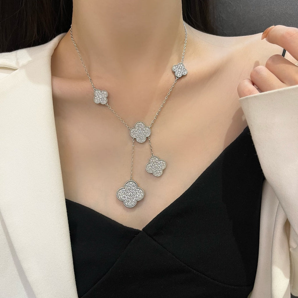 [Lumi Jewels]CLOVER 5 MOTIFS SILVER DIAMONDS NECKLACE