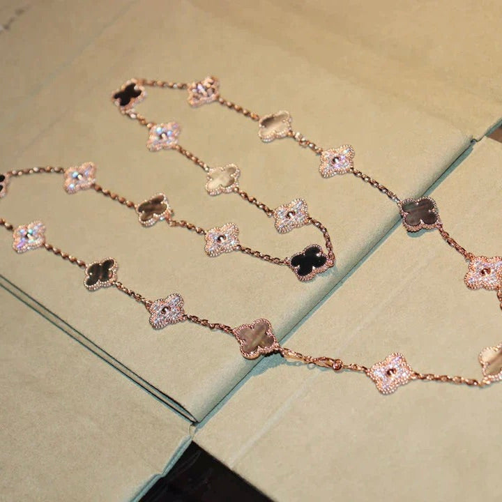 [Lumi Jewels]CLOVER 20 MOTIFS DARK MOP DIAMOND  NECKLACE