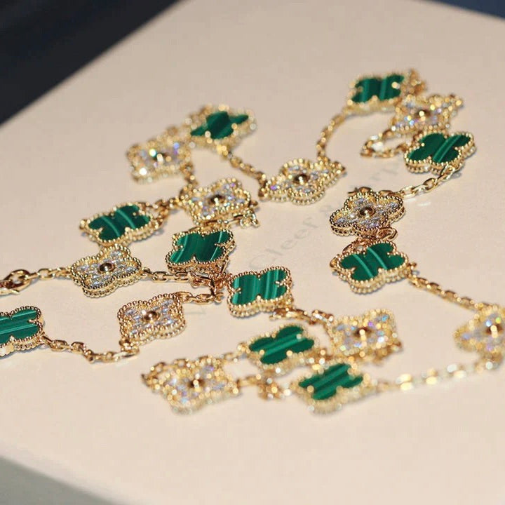 [Lumi Jewels]CLOVER 20 MOTIFS MALACHITE DIAMOND NECKLACE