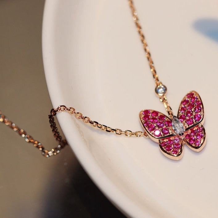 [Lumi Jewels]BUTTERFLY RED DIAMOND ROSE GOLD NECKLACE