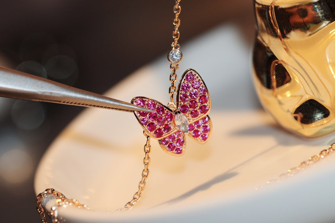 [Lumi Jewels]BUTTERFLY RED DIAMOND ROSE GOLD NECKLACE