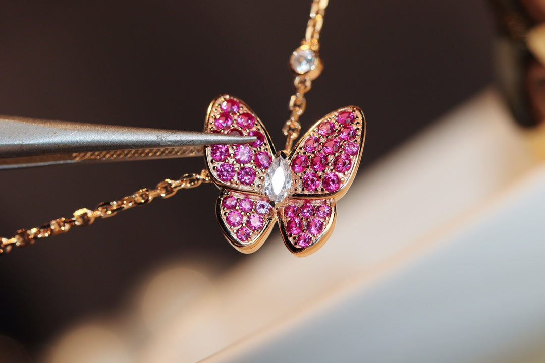 [Lumi Jewels]BUTTERFLY RED DIAMOND ROSE GOLD NECKLACE