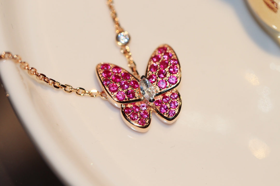 [Lumi Jewels]BUTTERFLY RED DIAMOND ROSE GOLD NECKLACE