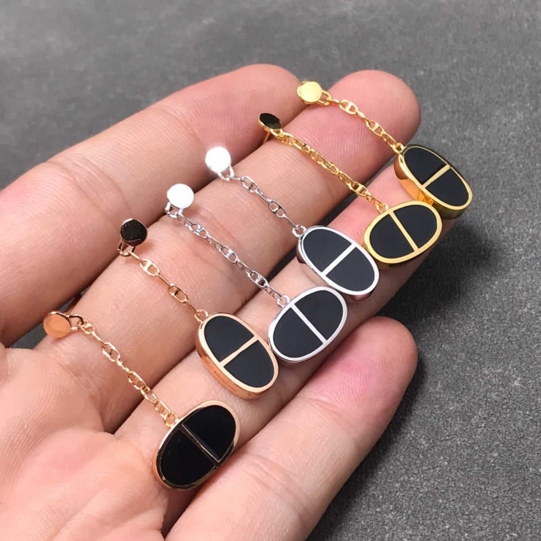 [Lumi Jewels]CHAINE VERSO BLACK CERAMIC SILVER EARRINGS