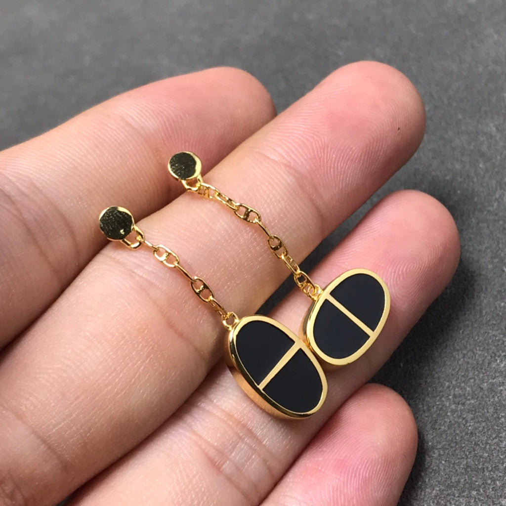 [Lumi Jewels]CHAINE VERSO BLACK CERAMIC SILVER EARRINGS