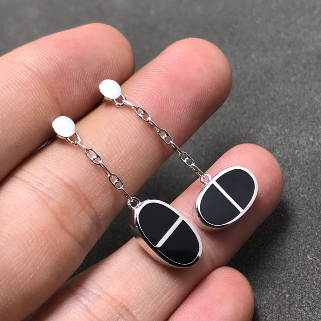 [Lumi Jewels]CHAINE VERSO BLACK CERAMIC SILVER EARRINGS