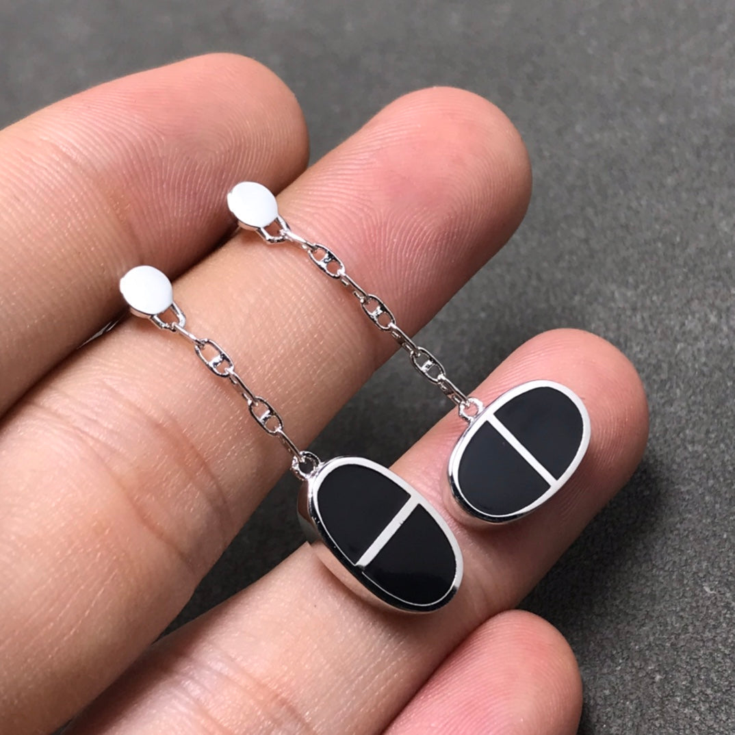 [Lumi Jewels]CHAINE VERSO BLACK CERAMIC SILVER EARRINGS