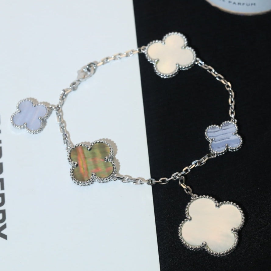 [Lumi Jewels]CLOVER BRACELET 5 MOTIFS MOP CHALCEDONY SILVER