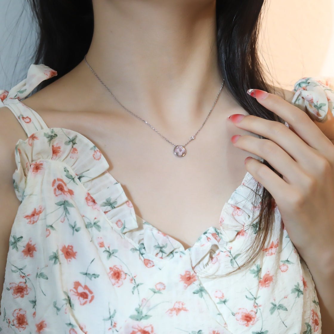 [Lumi Jewels]SUN PEDANT PINK GOLD 1 DIAMOND NECKLACE