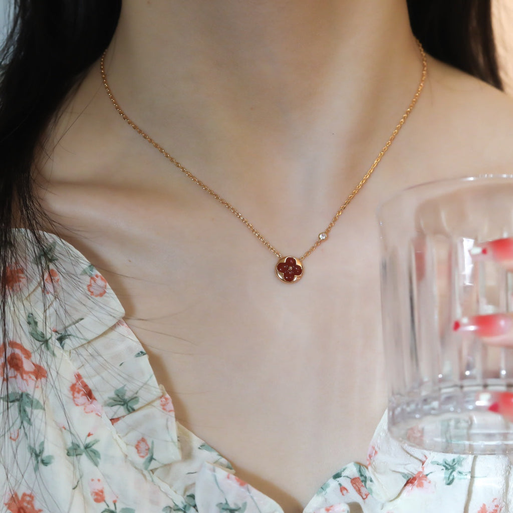 [Lumi Jewels]SUN PEDANT PINK GOLD 1 DIAMOND NECKLACE