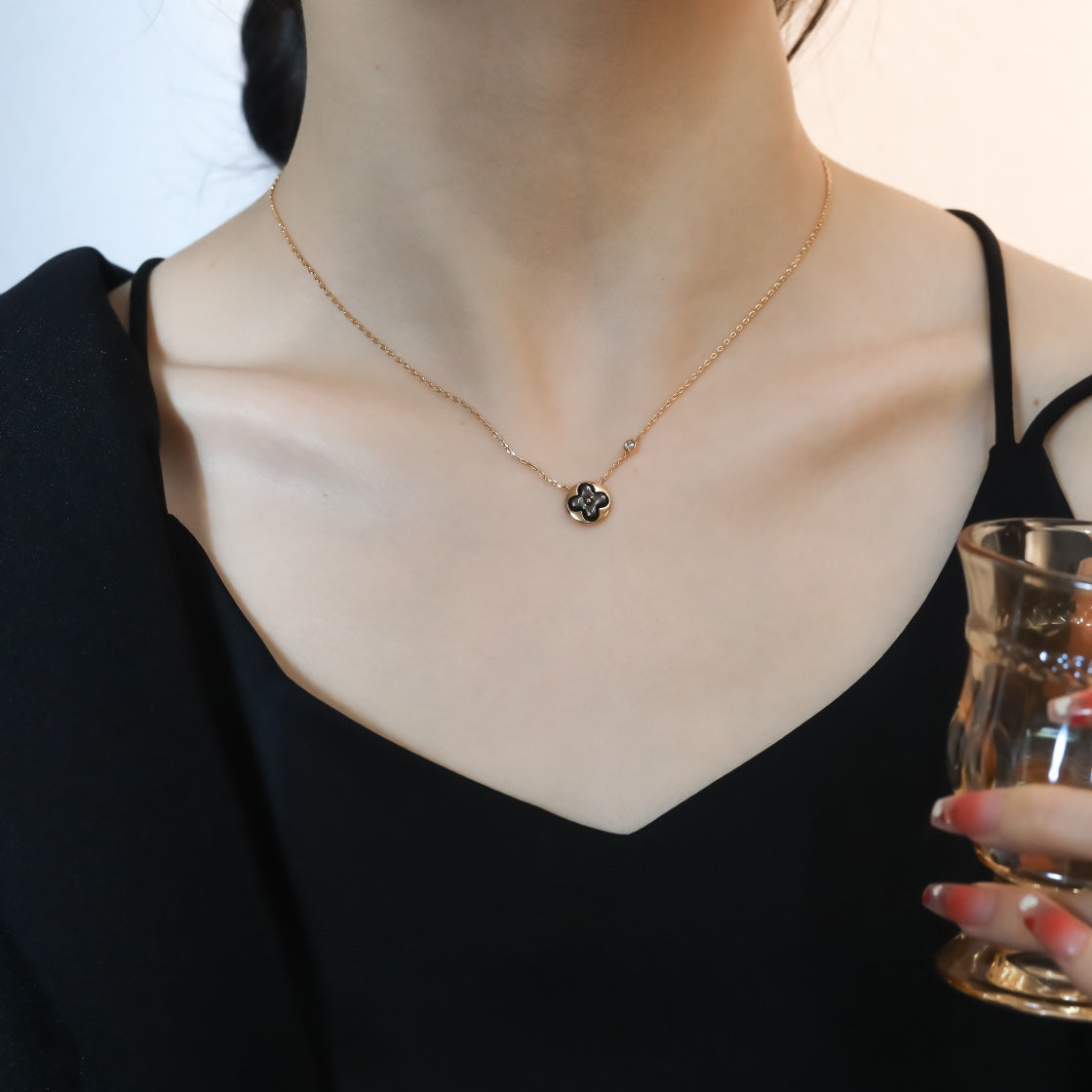 [Lumi Jewels]SUN PEDANT PINK GOLD 1 DIAMOND NECKLACE