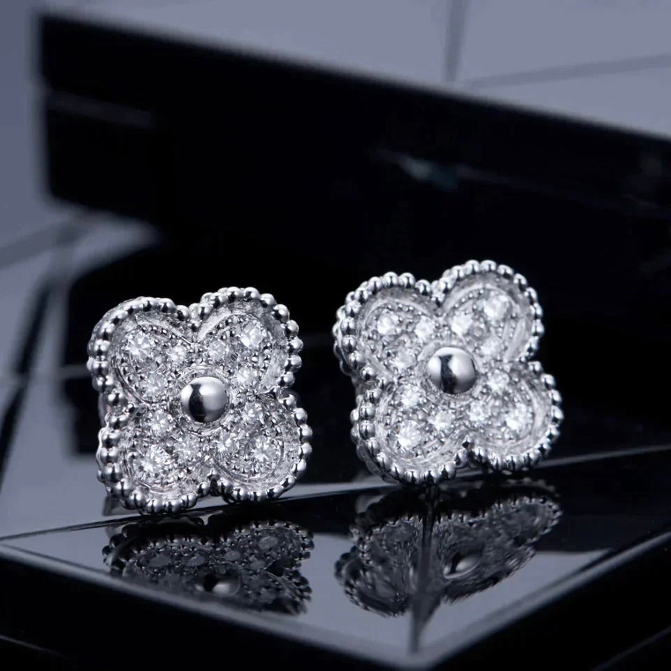 [Lumi Jewels]CLOVER 1 MOTIFS DIAMOND STUD EARRINGS SILVER