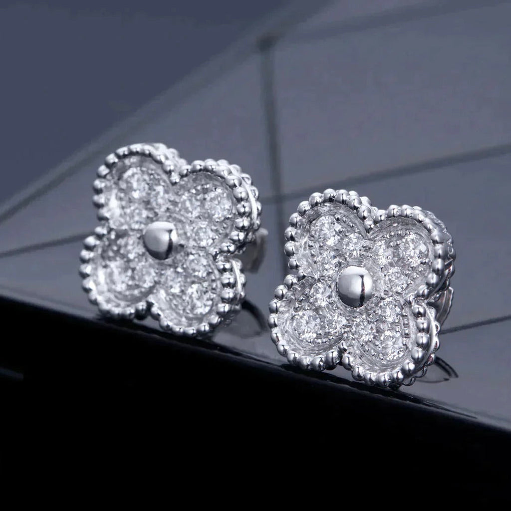 [Lumi Jewels]CLOVER 1 MOTIFS DIAMOND STUD EARRINGS SILVER