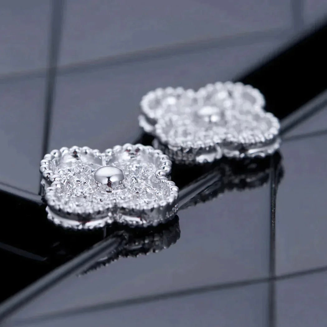 [Lumi Jewels]CLOVER 1 MOTIFS DIAMOND STUD EARRINGS SILVER