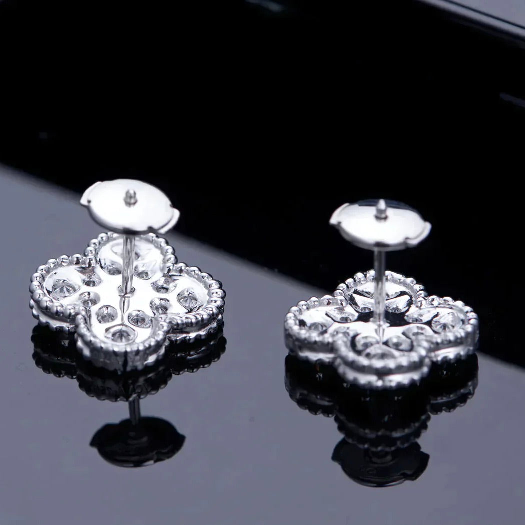 [Lumi Jewels]CLOVER 1 MOTIFS DIAMOND STUD EARRINGS SILVER