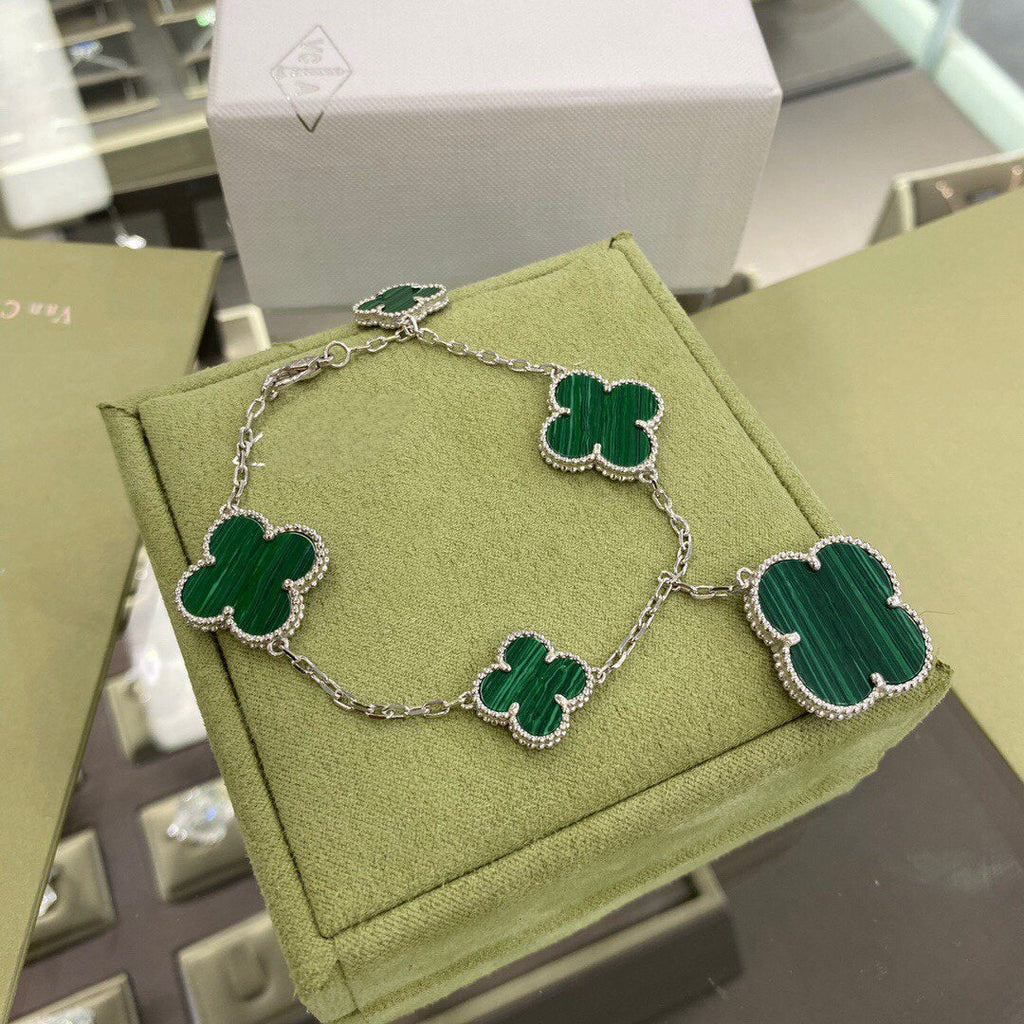 [Lumi Jewels]CLOVER 5 MOTIFS SIVLER MALACHITE BRACELET