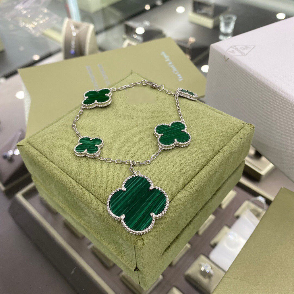 [Lumi Jewels]CLOVER 5 MOTIFS SIVLER MALACHITE BRACELET