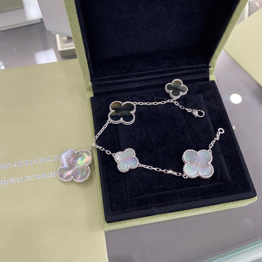 [Lumi Jewels]CLOVER 5 MOTIFS SIVLER DARK MOP BRACELET