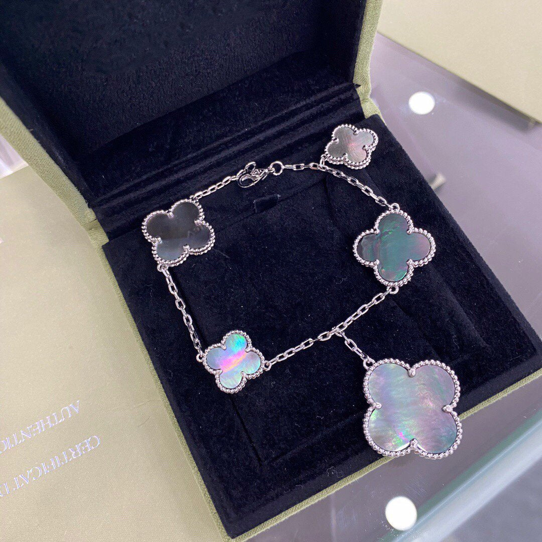 [Lumi Jewels]CLOVER 5 MOTIFS SIVLER DARK MOP BRACELET