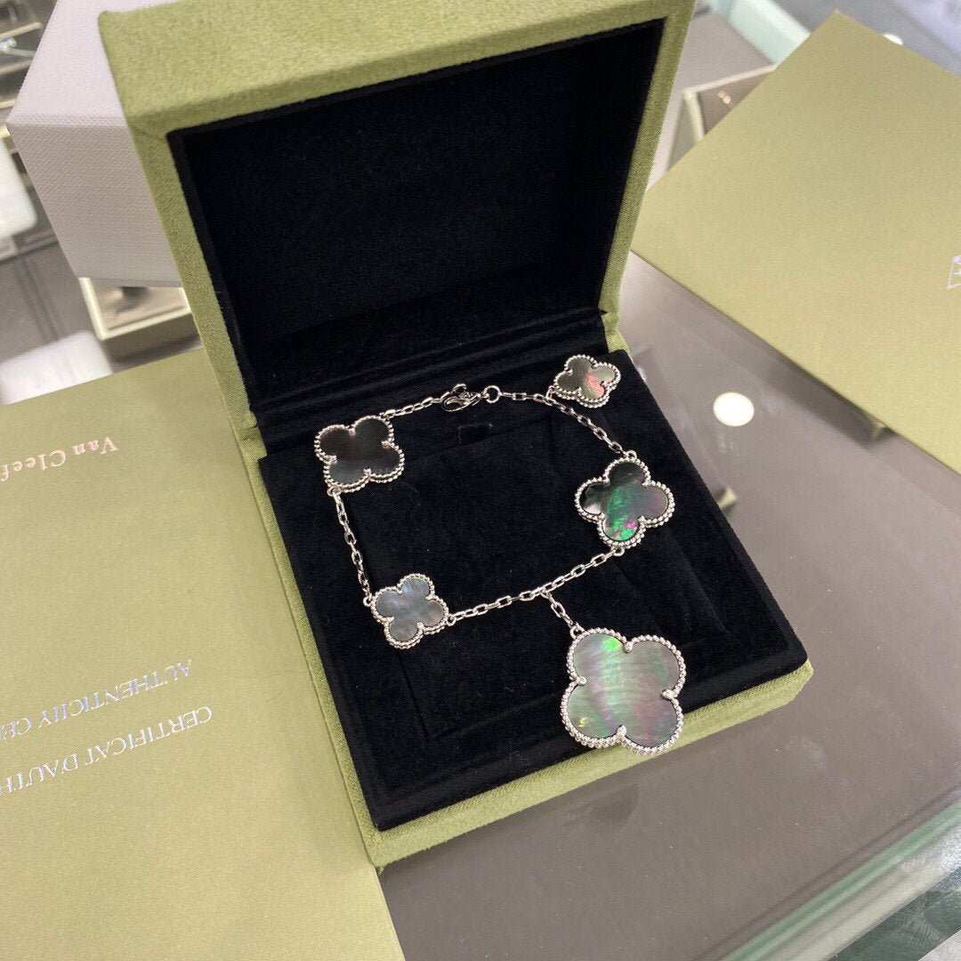 [Lumi Jewels]CLOVER 5 MOTIFS SIVLER DARK MOP BRACELET