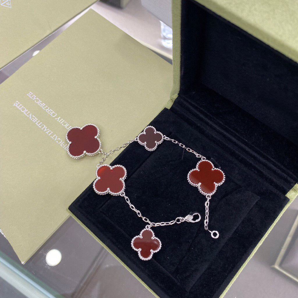 [Lumi Jewels]CLOVER 5 MOTIFS SIVLER CARNELIAN BRACELET