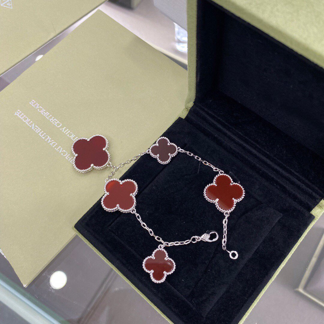 [Lumi Jewels]CLOVER 5 MOTIFS SIVLER CARNELIAN BRACELET