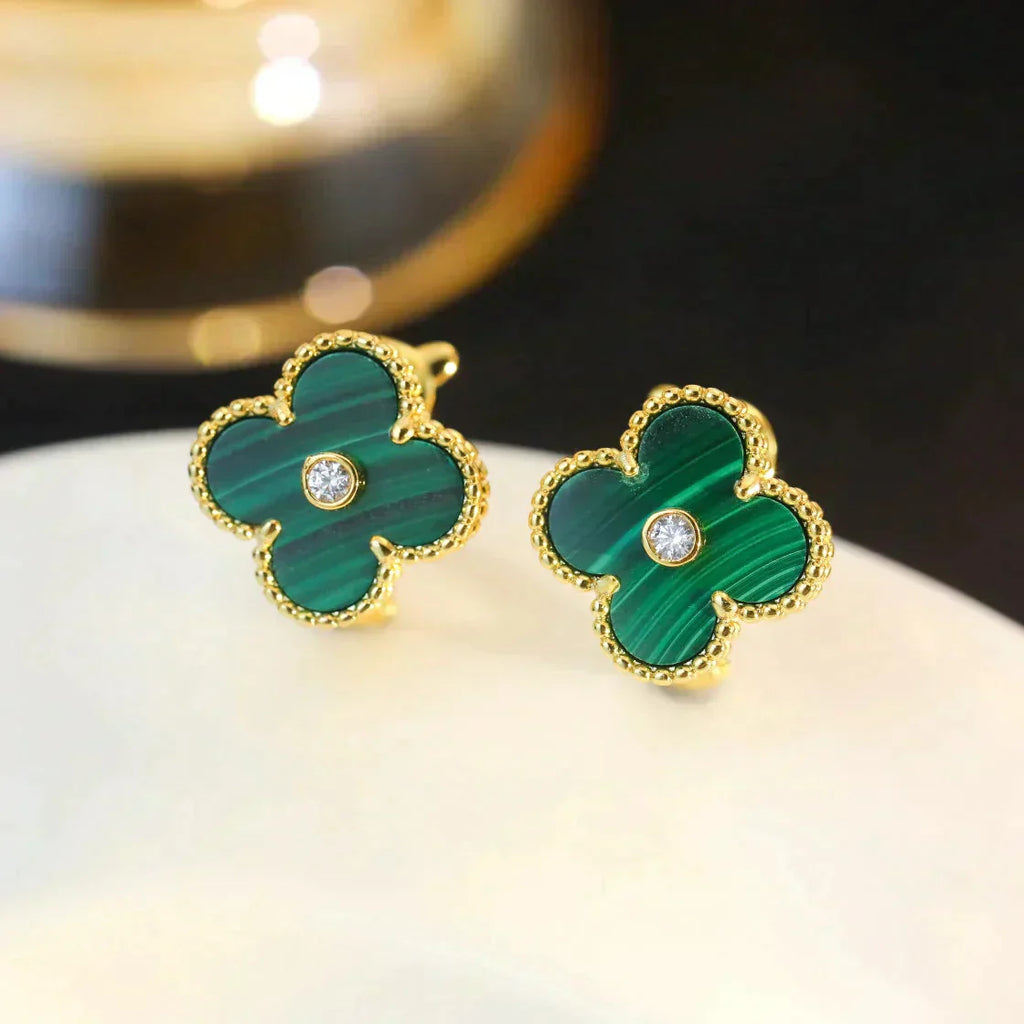 [Lumi Jewels]CLOVER MEDIUM 1 MOTIFS MALACHITE DIAMOND EARRINGS