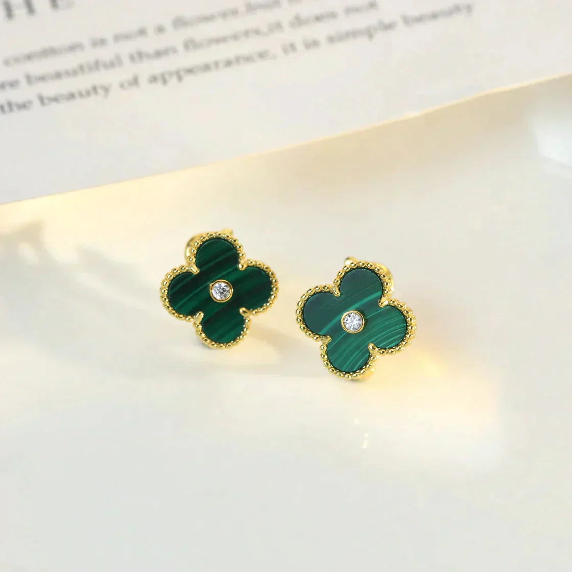 [Lumi Jewels]CLOVER MEDIUM 1 MOTIFS MALACHITE DIAMOND EARRINGS