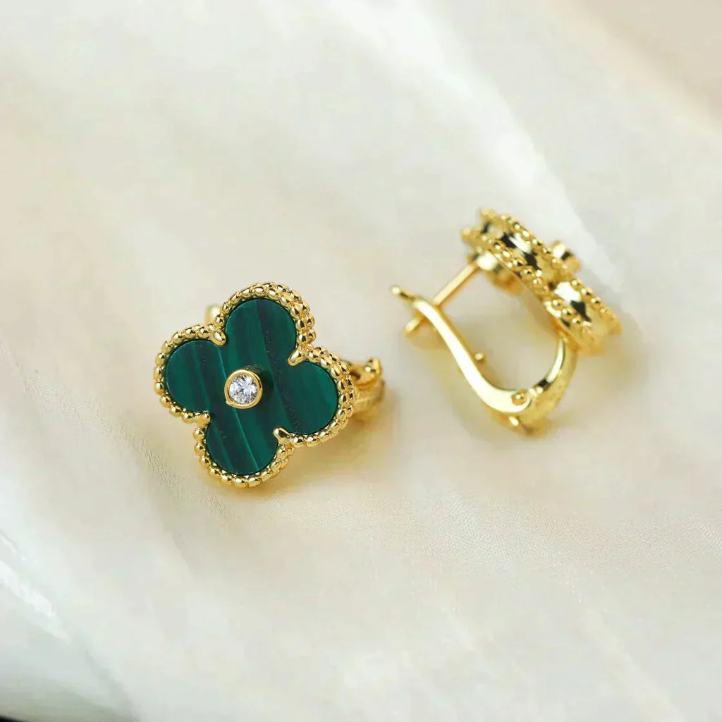 [Lumi Jewels]CLOVER MEDIUM 1 MOTIFS MALACHITE DIAMOND EARRINGS