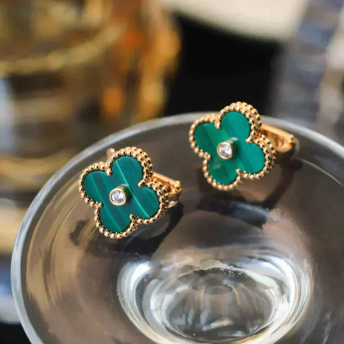 [Lumi Jewels]CLOVER MEDIUM 1 MOTIFS MALACHITE DIAMOND EARRINGS