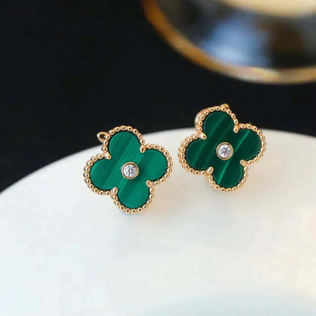 [Lumi Jewels]CLOVER MEDIUM 1 MOTIFS MALACHITE DIAMOND EARRINGS