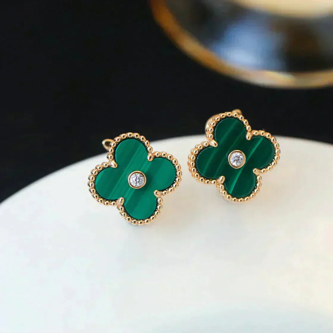 [Lumi Jewels]CLOVER MEDIUM 1 MOTIFS MALACHITE DIAMOND EARRINGS