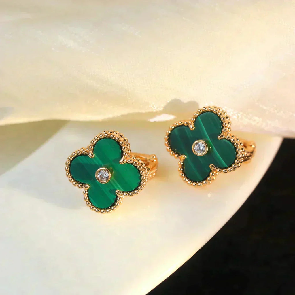 [Lumi Jewels]CLOVER MEDIUM 1 MOTIFS MALACHITE DIAMOND EARRINGS