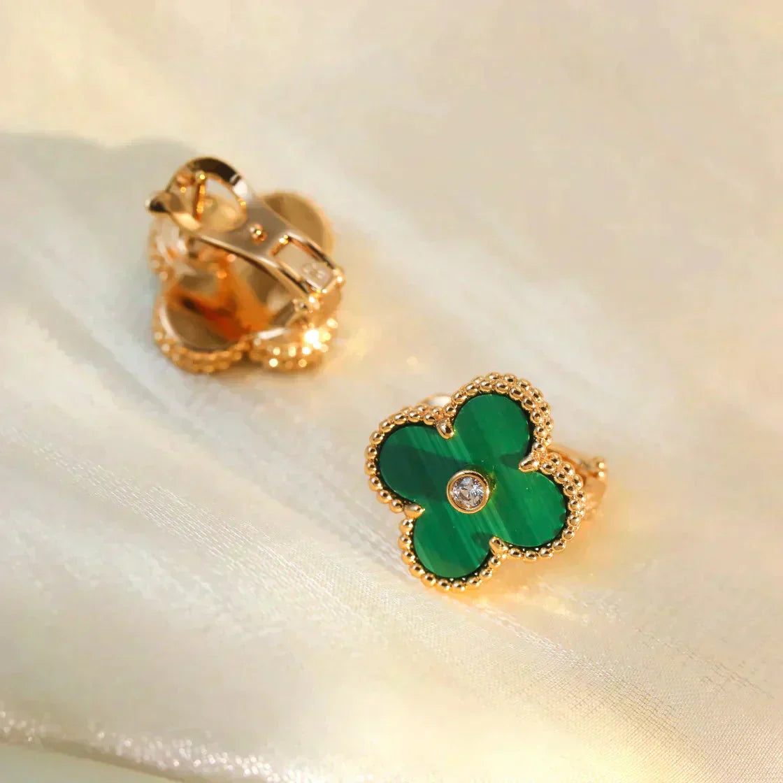 [Lumi Jewels]CLOVER MEDIUM 1 MOTIFS MALACHITE DIAMOND EARRINGS
