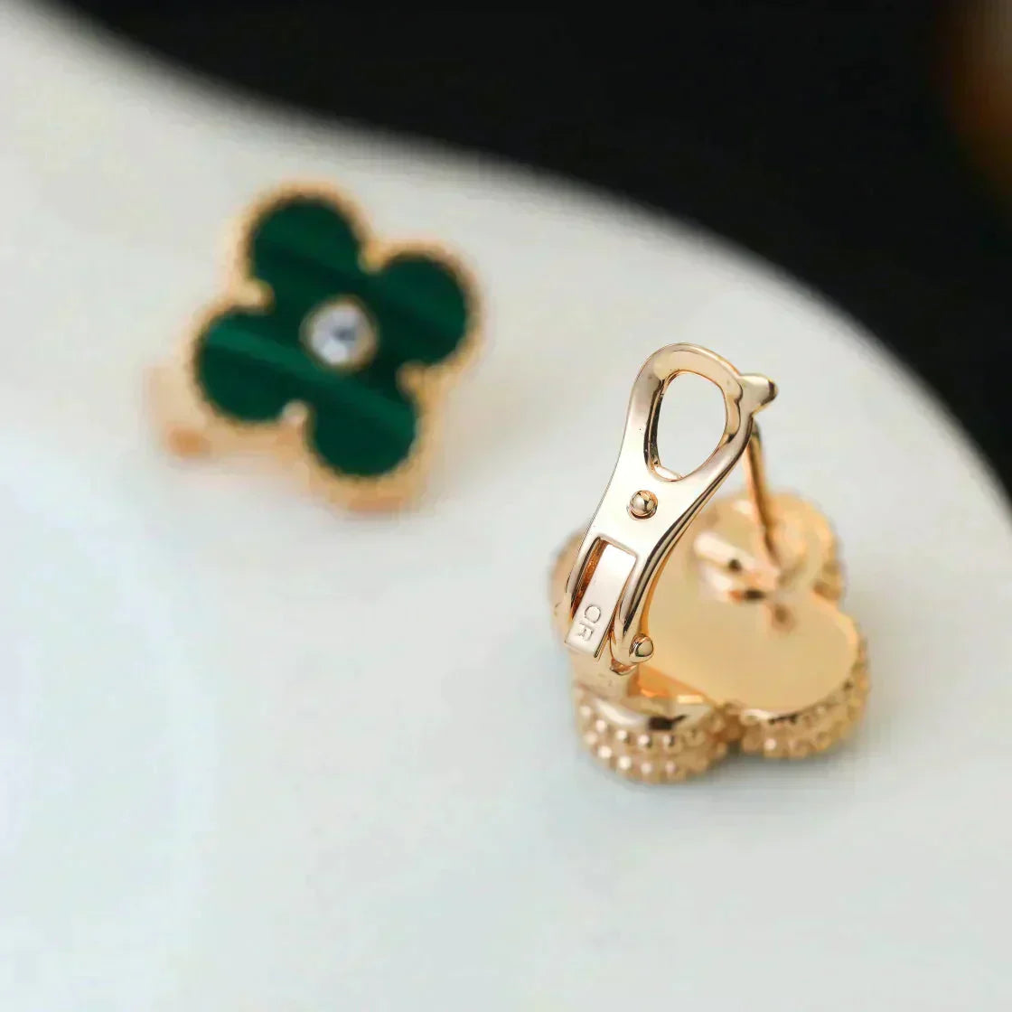 [Lumi Jewels]CLOVER MEDIUM 1 MOTIFS MALACHITE DIAMOND EARRINGS