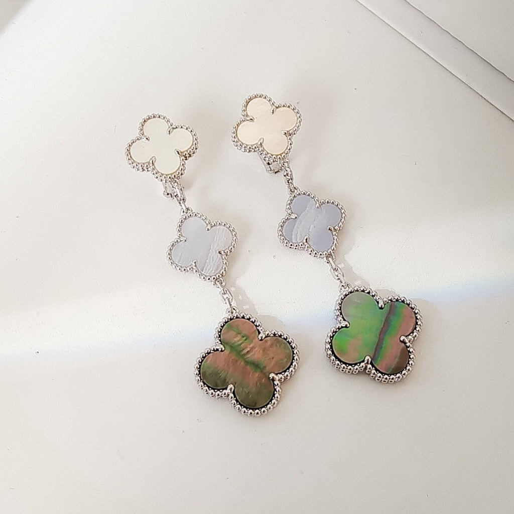 [Lumi Jewels]CLOVER 3 MOTIFS CHALCEDONY DARK MOP SILVER EARRINGS