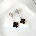 [Lumi Jewels]CLOVER 2 MOTIFS  DIAMOND ONYX EARRINGS SILVER