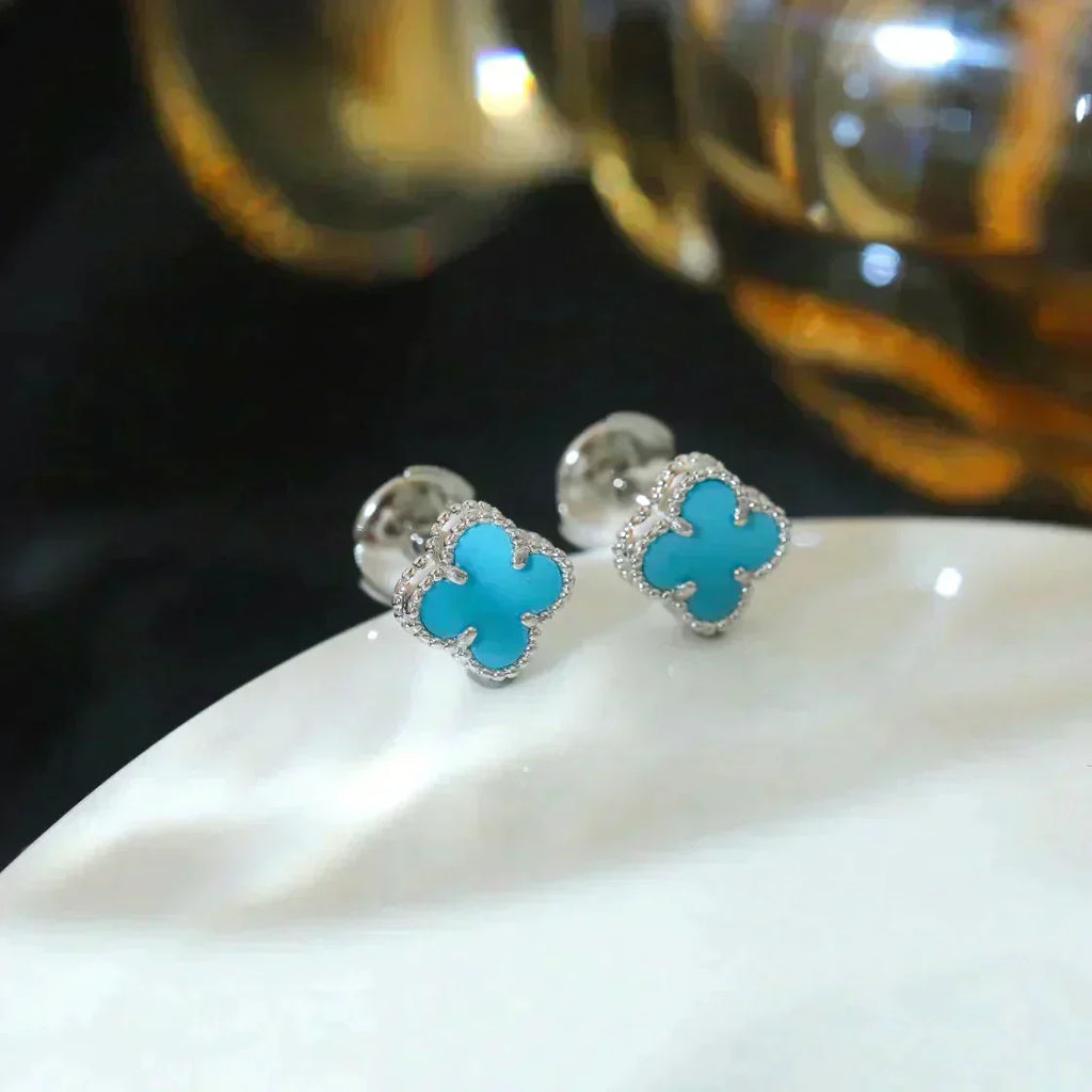 [Lumi Jewels]CLOVER MINI 9.5MM ONYX STUD EARRINGS SILVER