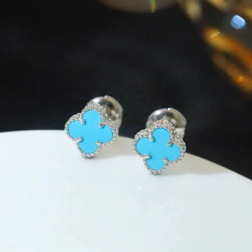 [Lumi Jewels]CLOVER MINI 9.5MM ONYX STUD EARRINGS SILVER