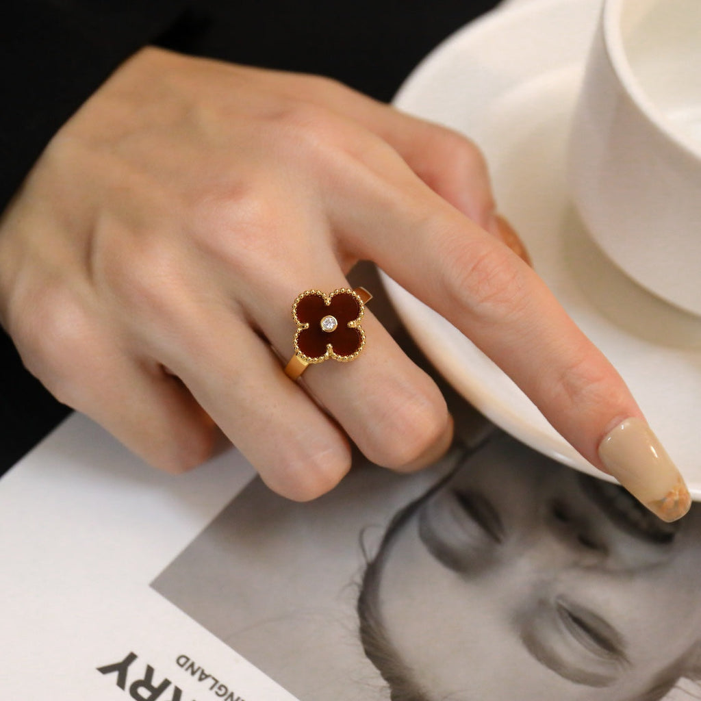 [Lumi Jewels]CLOVER CARNELIAN RING ROSE GOLD DIAMOND