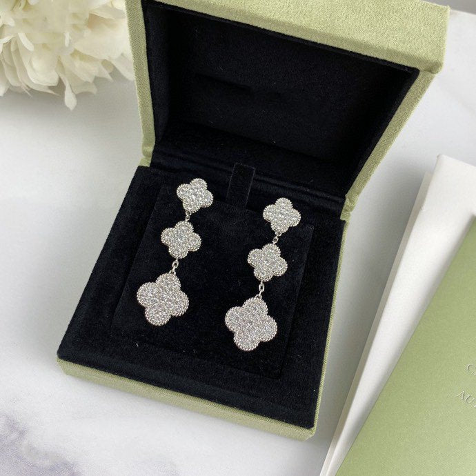 [Lumi Jewels]CLOVER 3 MOTIF DIAMOND SILVER DROP EARRINGS