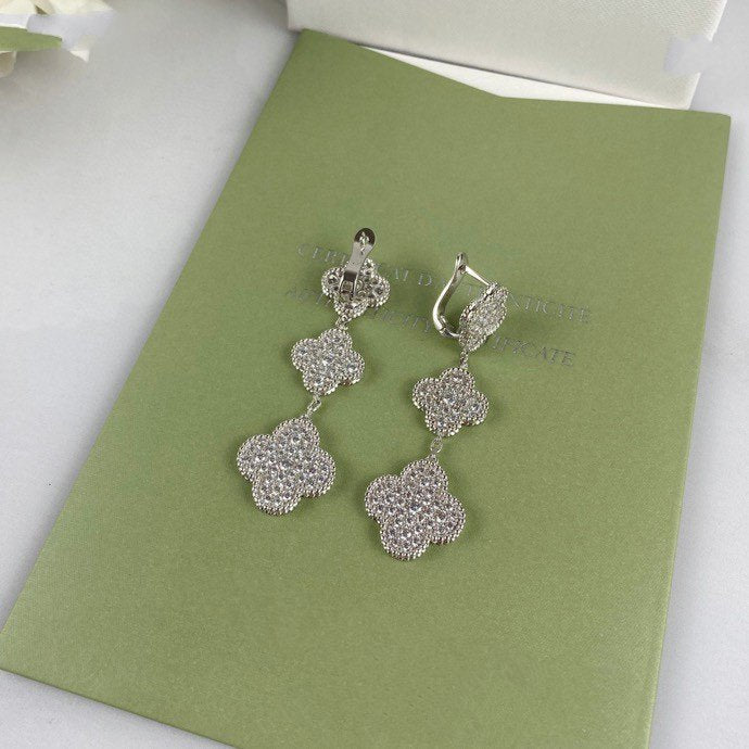 [Lumi Jewels]CLOVER 3 MOTIF DIAMOND SILVER DROP EARRINGS