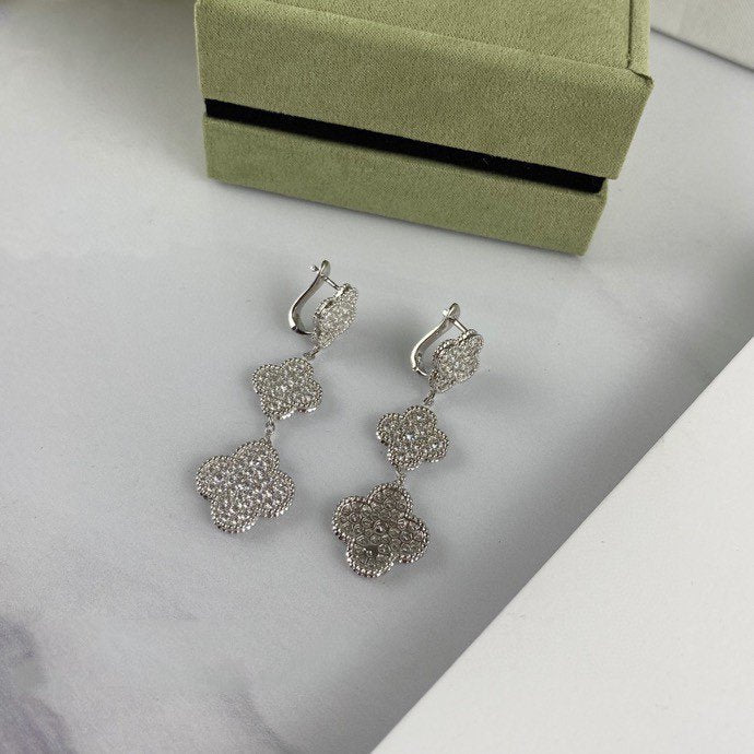[Lumi Jewels]CLOVER 3 MOTIF DIAMOND SILVER DROP EARRINGS