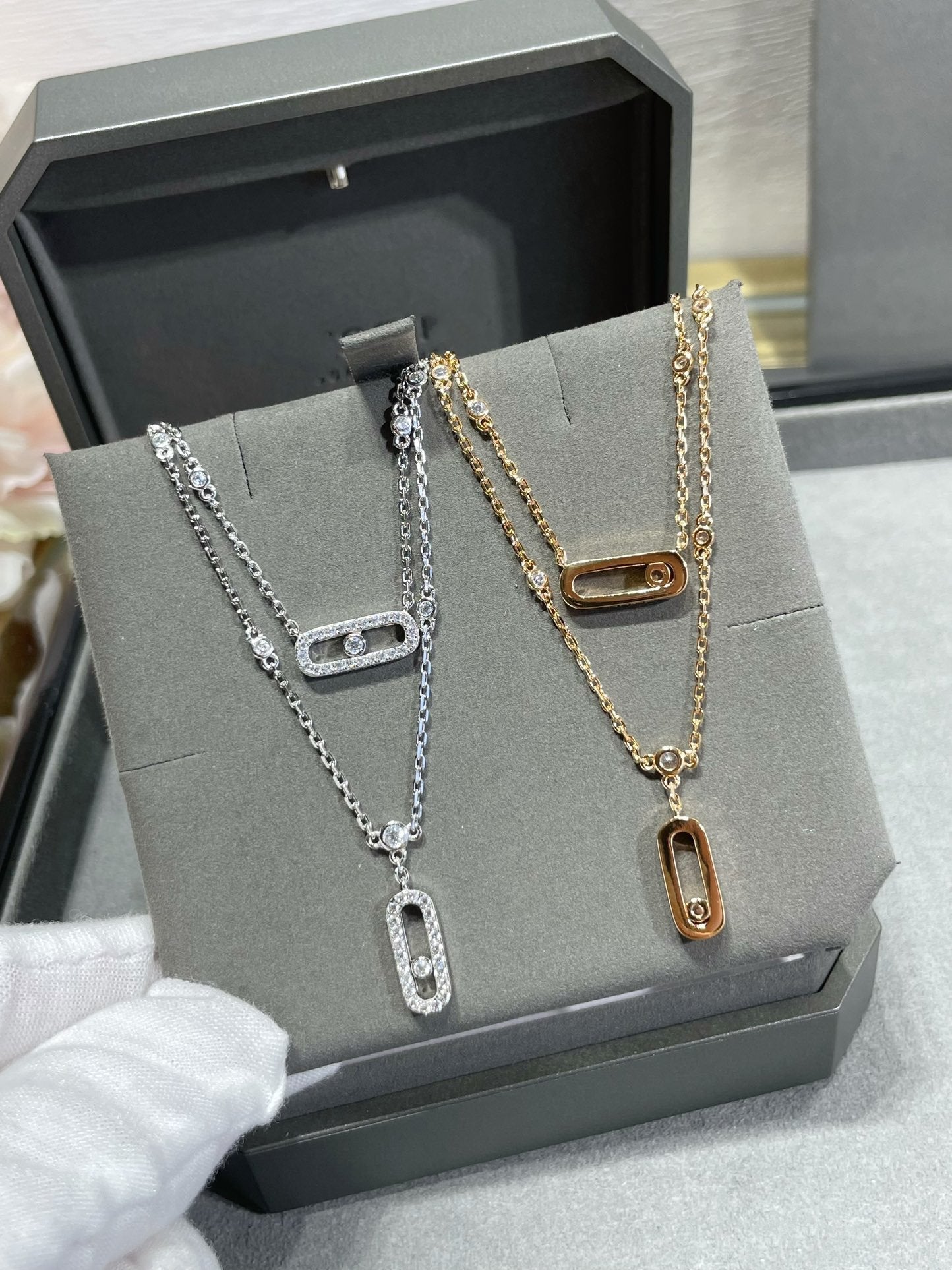 [Lumi]MOVE 2 ROW DIAMOND NECKLACE