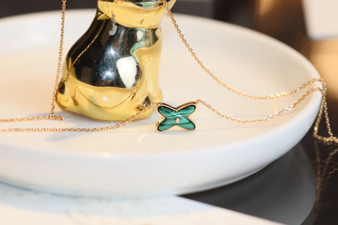 [Lumi Jewels]JEUX MALACHITE 1 DIAMOND PINK GOLD NECKLACE