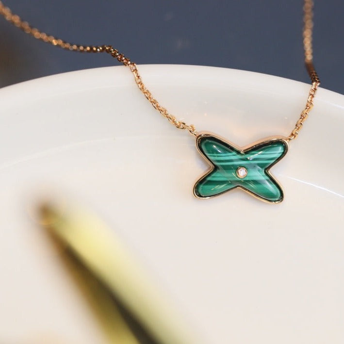 [Lumi Jewels]JEUX MALACHITE 1 DIAMOND PINK GOLD NECKLACE