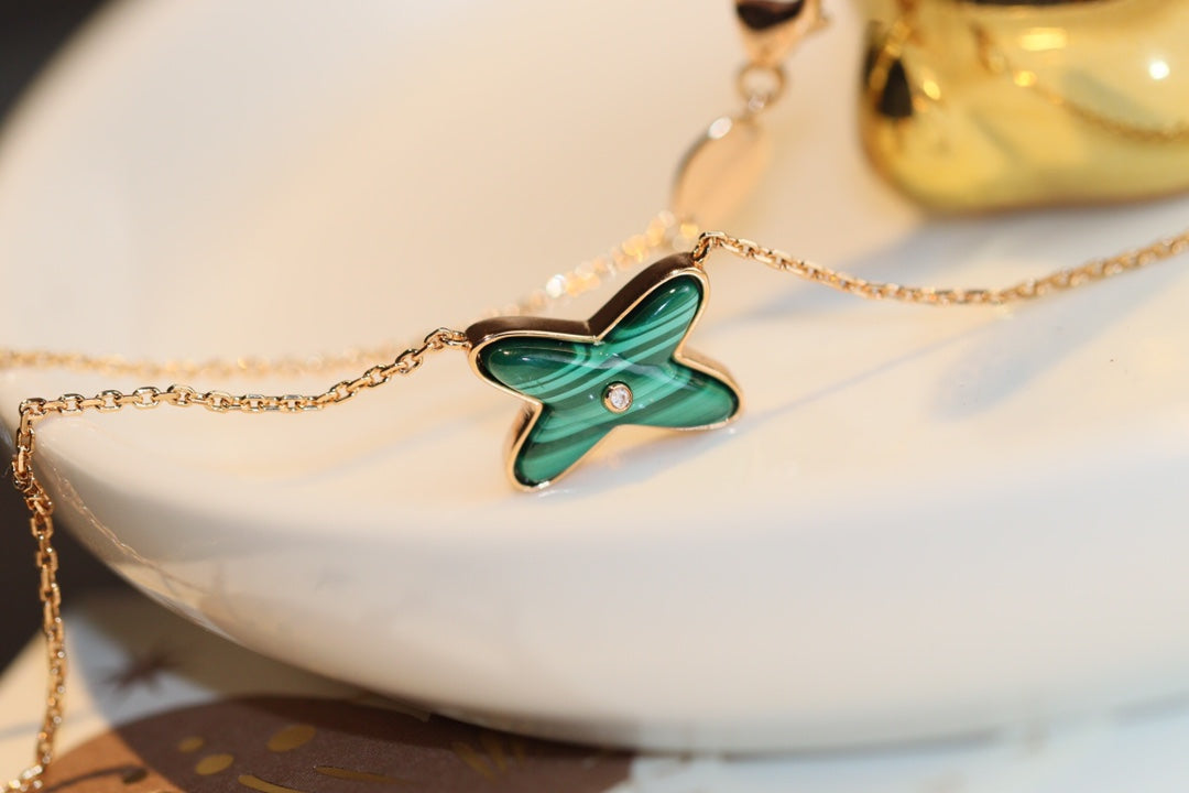 [Lumi Jewels]JEUX MALACHITE 1 DIAMOND PINK GOLD NECKLACE