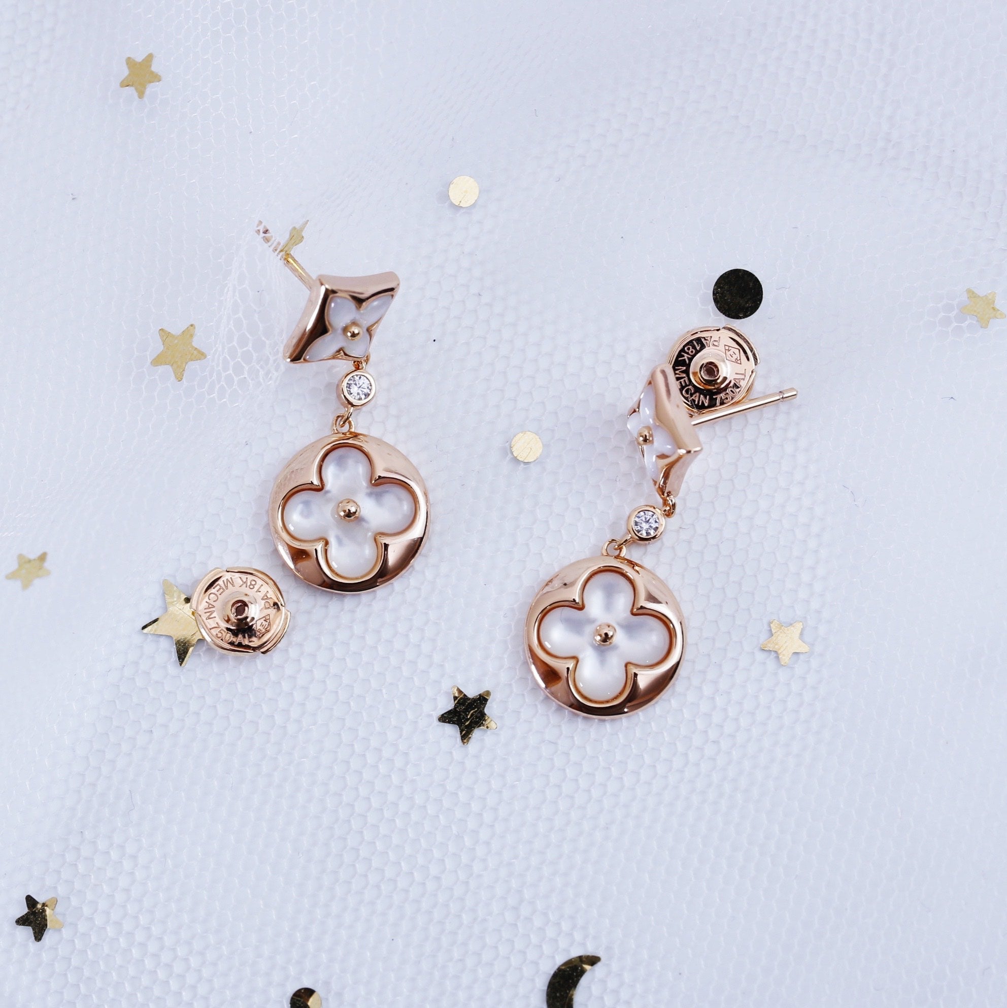 [Lumi Jewels]STAR AND SUN PINK GOLD MOP DROP EARRINGS