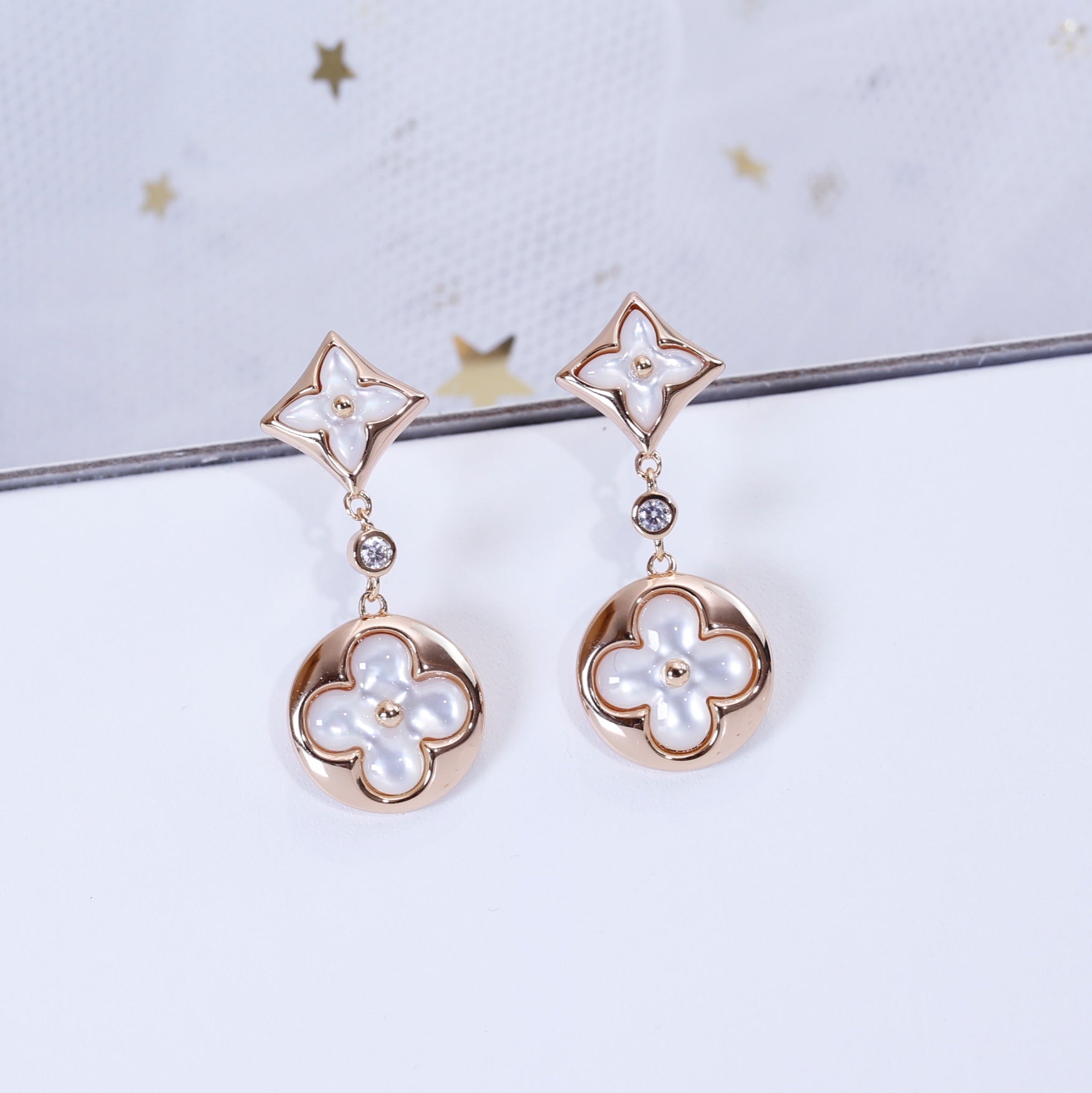 [Lumi Jewels]STAR AND SUN PINK GOLD MOP DROP EARRINGS