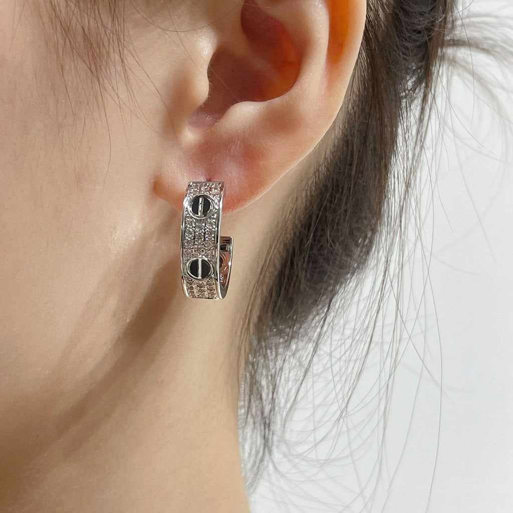 [Lumi Jewels]LOVE CERAMIC DIAMOND PAVED SILVER EARRINGS